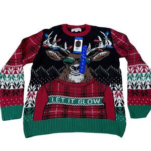 Ugly Holiday Sweater Reindeer Make it Glow Christmas Sweater Men's Large New